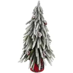14" Unlit Mini Flocked Downswept Pine with Berries Artificial Christmas Tree
