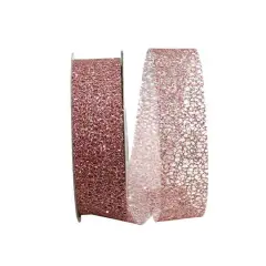 The Ribbon Roll 1.5" x 25yd. Glitter Web Mesh Ribbon Rose Gold