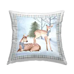 Stupell Industries Deer Wildlife Winter Gingham Throw Pillow