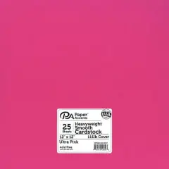 PA Paper&trade; Accents 12" x 12" 111lb. Smooth Cardstock, 25 Sheets Ultra Pink