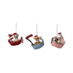 Hello Honey&reg; Handmade Wool Felt Animal in Sailboat Ornament Set with Applique & Embroidery