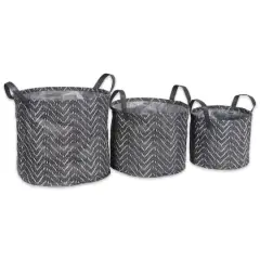 DII&reg; Round Black & White Tribal Chevron PE-Coated Woven Paper Laundry Bin Set