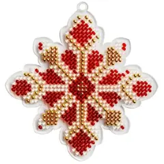 Wonderland Crafts Red & Gold Fair Isle Snowflake Ornament Bead Embroidery on Plastic Kit