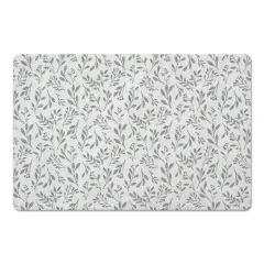 Delicate Floral Floor Mat Green and White