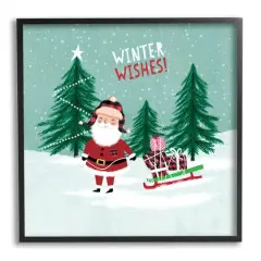 Stupell Industries Winter Wishes Santa Claus & Sled Framed Giclee Art Black