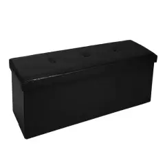 Simplify 44" Faux Leather Triple Folding Storage Ottoman Black