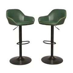 Glitzhome&reg; Mid-Century Leatherette Gaslift Adjustable Swivel Bar Stool Set Hunter Green