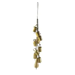 Hello Honey&reg; 13" Gold Handmade Hanging Metal Bells on Jute Rope