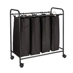 Household Essentials 4-Bag Rolling Laundry Sorter Cart Black