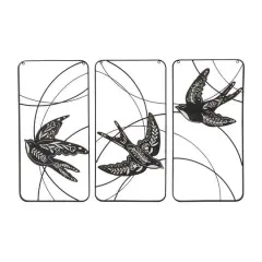 Black Bird with White Floral Patterns Open Frame Metal Wire Wall D&eacute;cor Set