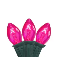 25ct. C7 Christmas String Lights with Green Wire Pink