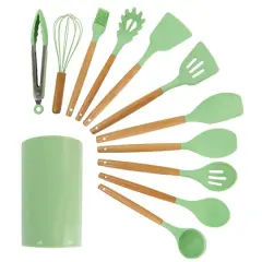 MegaChef Mint Green Silicone & Wood Cooking Utensils Set, 12ct.