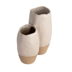 Hello Honey&reg; 6.25" White & Beige 2-Tone Stoneware Vase with Reactive Glaze