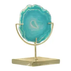 Hello Honey&reg; 7" Marbled Turquoise Decorative Agate Slice Accent on Metal Stand