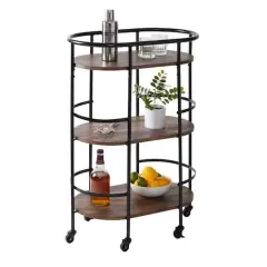 Honey Can Do 3-Tier Black & Rustic Brown Rolling Bar & Serving Cart