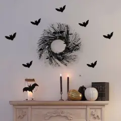 22" Black Pre-Lit Halloween Twig Wreath with Bats
