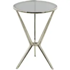 Silver Aluminum Hourglass Shaped Stand Accent Table with Clear Glass Top 16" x 16" x 24"