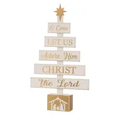 Glitzhome&reg; 18" Wooden Nativity Tree Tabletop D&eacute;cor