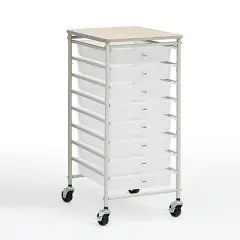 SunnyPoint Wooden Top Compact Rolling Storage 8 Drawers Organizer Mobile Utility Cart White