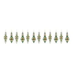 Green Glass Reflector Finial Drop Ornament Set