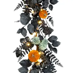 6ft. Black & Orange Halloween Pumpkin Pre-Lit LED Garland