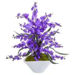 21" Dancing Lady Orchid Arrangement in White Vase Purple
