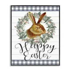 Stupell Industries Easter Bunny Wreath Phrase Framed Giclee Art Black