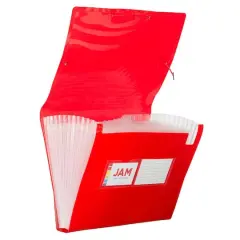 JAM Paper 9" x 13" Red Plastic 13 Pocket Expanding Accordion File Folder, 2ct.
