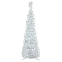 4ft. Pre-Lit White Tinsel Pop-Up Artificial Christmas Tree, Blue Lights