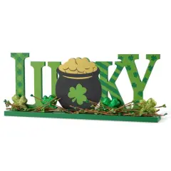Glitzhome&reg; 15.75" St. Patrick'Lucky Wooden Table Decor