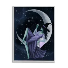 Stupell Industries Witch Relaxing Crescent Moon Framed Giclee Wall Art Gray
