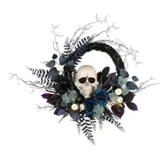 24" Halloween Flower & Skull Wreath