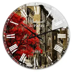 Designart 'Red Tree On Black And White New York City Street Industrial Wall Clock