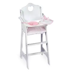 Badger Basket White & Pink Gingham Doll High Chair with Accessories