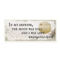 Stupell Industries Full Moon Unsupervised Phrase Rustic Halloween Charm Wood Wall Plaque