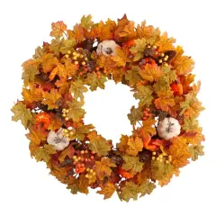 30" Autumn Pumpkin & Maple Leaf Fall Wreath