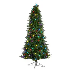8.5ft. Pre-Lit Montana Mountain Fir Artificial Christmas Tree, Multicolor LED Lights & Globe Bulbs