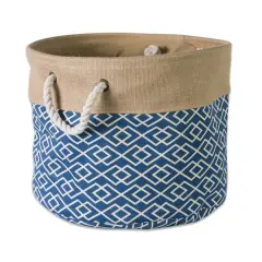 Large Navy Burlap Diamond Round Bin