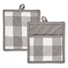 DII&reg; Buffalo Check Potholders, 2ct. Gray