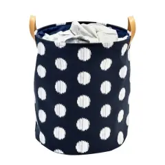 20" Coastal Collection Navy & Gray Dot Decorative Portable Laundry Bin