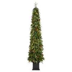 Glitzhome&reg; 7ft Pre-lit Green Artificial Christmas Porch Tree, Warm White Lights