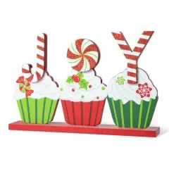 Glitzhome&reg; 12" Christmas Cupcake JOY Table D&eacute;cor