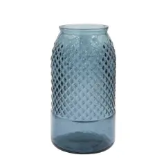 Hello Honey&reg; 11" Blue Round Embossed Reclaimed Glass Jar