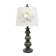 Elegant Designs Aged Bronze Stacked Ball Lamp with Linen Flower Shade