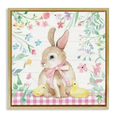 Stupell Industries Easter Bunny & Chicks Floater Framed Art Gold