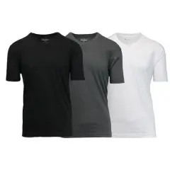 Galaxy by Harvic Men's Short Sleeve V-Neck T-Shirt 3 Pack Black/Charcoal/White