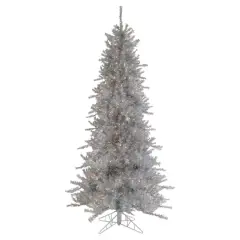 6.5ft. Pre-Lit Silver Tinsel Pine Artificial Christmas Tree, Clear Lights