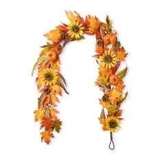Glitzhome&reg; 6ft. Fall Maple Leaf & Sunflower Garland