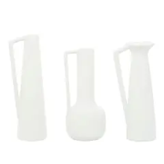 CosmoLiving by Cosmopolitan Set of 3 White Ceramic Modern Vase, 13", 12", 11"