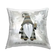 Stupell Industries Cozy Gnome Holding Gift Holiday Snowflakes Throw Pillow